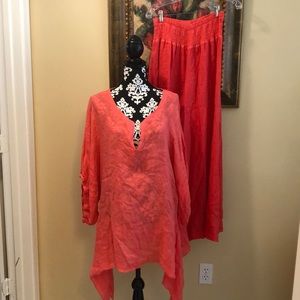 🇮🇹 Made In Italy 2-Piece Linen Bohemian Asymmetrical Top + Wide H-W Leg Pants